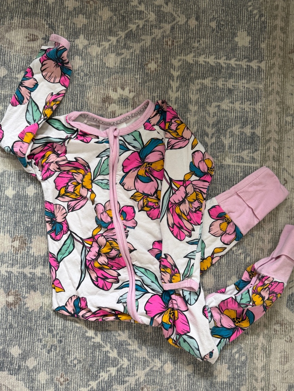 Bonds Floral Pink and White Baby Onesie